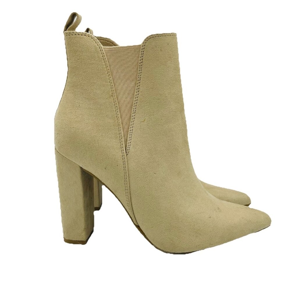 Forever 21 Shoes Womens Size 7.5 Tan Brown Faux Suede Boots Booties Heels Zip